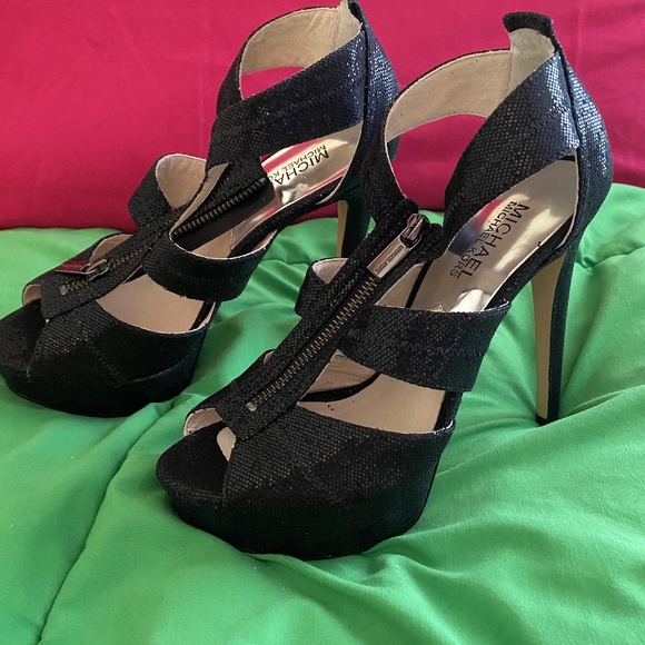 Michael Kors Berkeley Platform Black Glitter Heels - Picture 1 of 5